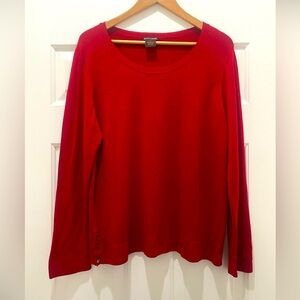 Women 100% Merino Wool Long Sleeve Crew Neck Sweater, Red, XL